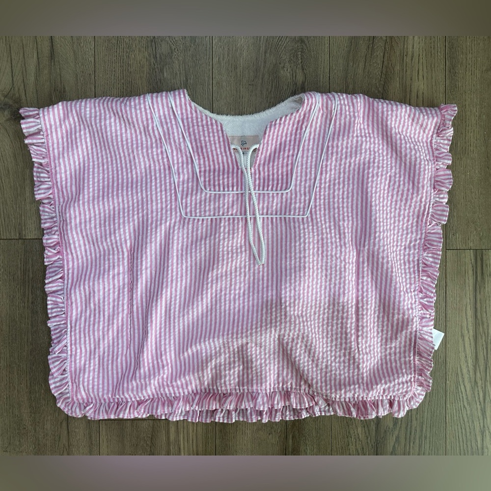 Smockingbird size 6 pink and white striped cover up